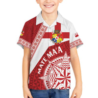 Custom Tonga Rugby Mate Maa Family Matching Off The Shoulder Long Sleeve Dress and Hawaiian Shirt Ngatu Pattern LT01 Son's Shirt Red - Polynesian Pride