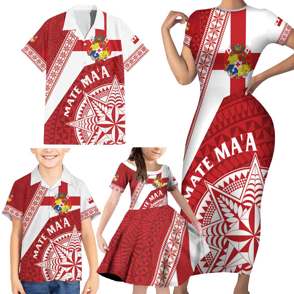 Custom Tonga Rugby Mate Maa Family Matching Short Sleeve Bodycon Dress and Hawaiian Shirt Ngatu Pattern LT01 - Polynesian Pride