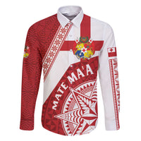 Custom Tonga Rugby Mate Maa Family Matching Short Sleeve Bodycon Dress and Hawaiian Shirt Ngatu Pattern LT01 Dad's Shirt - Long Sleeve Red - Polynesian Pride