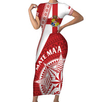 Custom Tonga Rugby Mate Maa Family Matching Short Sleeve Bodycon Dress and Hawaiian Shirt Ngatu Pattern LT01 Mom's Dress Red - Polynesian Pride