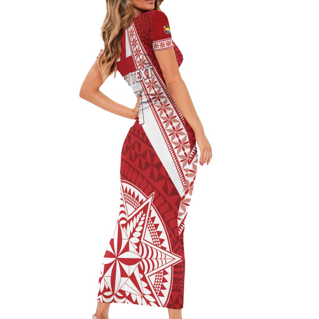 Custom Tonga Rugby Mate Maa Family Matching Short Sleeve Bodycon Dress and Hawaiian Shirt Ngatu Pattern LT01 - Polynesian Pride