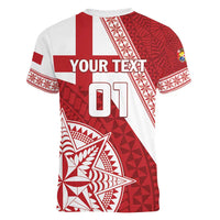 Custom Tonga Rugby Mate Maa Women V-Neck T-Shirt Ngatu Pattern LT01 - Polynesian Pride