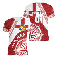 Custom Tonga Rugby Mate Maa Women V-Neck T-Shirt Ngatu Pattern LT01 - Polynesian Pride