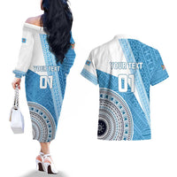 Custom Fiji Rugby Bati Couples Matching Off The Shoulder Long Sleeve Dress and Hawaiian Shirt Tapa Pattern LT01 - Polynesian Pride