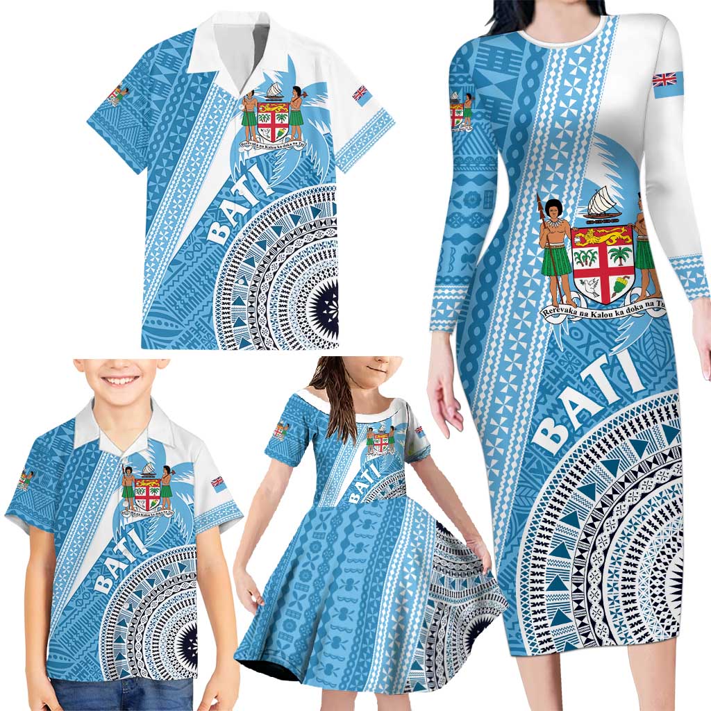 Custom Fiji Rugby Bati Family Matching Long Sleeve Bodycon Dress and Hawaiian Shirt Tapa Pattern LT01 - Polynesian Pride