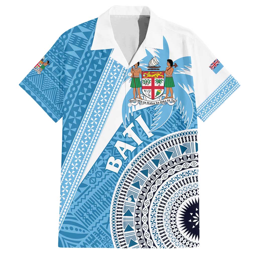Custom Fiji Rugby Bati Family Matching Long Sleeve Bodycon Dress and Hawaiian Shirt Tapa Pattern LT01 Dad's Shirt - Short Sleeve Blue - Polynesian Pride
