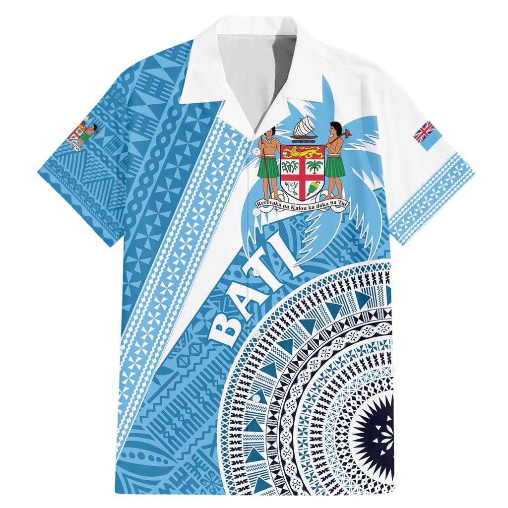 Custom Fiji Rugby Bati Family Matching Mermaid Dress and Hawaiian Shirt Tapa Pattern LT01 Dad's Shirt - Short Sleeve Blue - Polynesian Pride