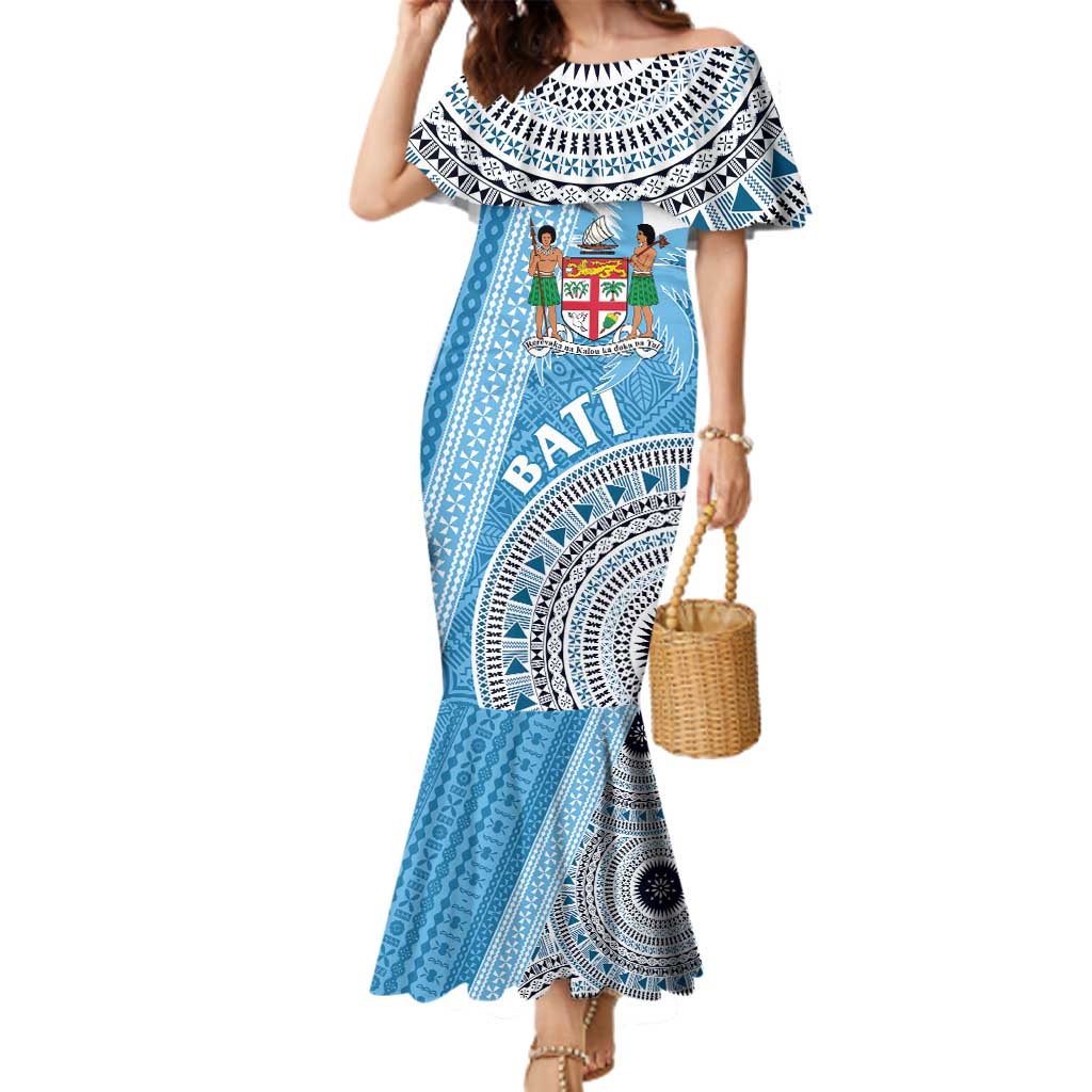 Custom Fiji Rugby Bati Family Matching Mermaid Dress and Hawaiian Shirt Tapa Pattern LT01 Mom's Dress Blue - Polynesian Pride