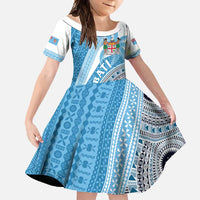 Custom Fiji Rugby Bati Family Matching Off Shoulder Maxi Dress and Hawaiian Shirt Tapa Pattern LT01 Daughter's Dress Blue - Polynesian Pride