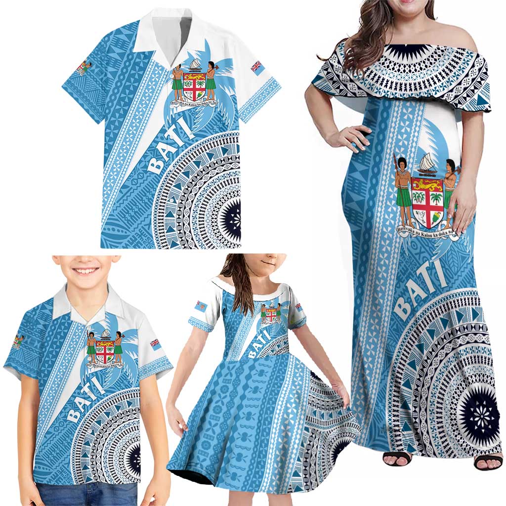 Custom Fiji Rugby Bati Family Matching Off Shoulder Maxi Dress and Hawaiian Shirt Tapa Pattern LT01 - Polynesian Pride