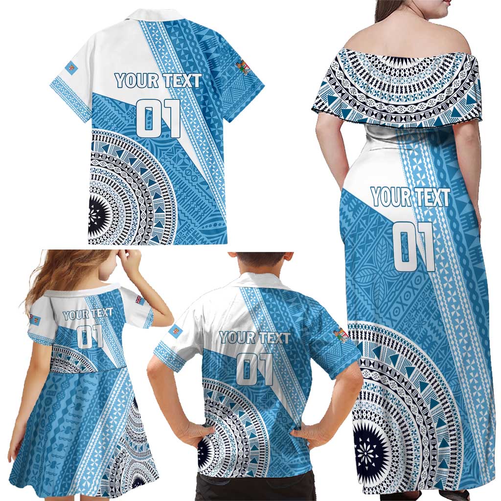 Custom Fiji Rugby Bati Family Matching Off Shoulder Maxi Dress and Hawaiian Shirt Tapa Pattern LT01 - Polynesian Pride