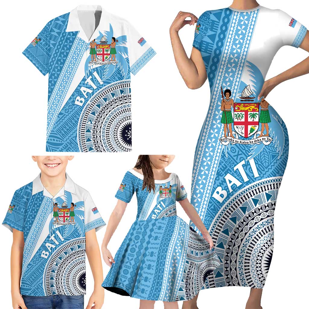Custom Fiji Rugby Bati Family Matching Short Sleeve Bodycon Dress and Hawaiian Shirt Tapa Pattern LT01 - Polynesian Pride