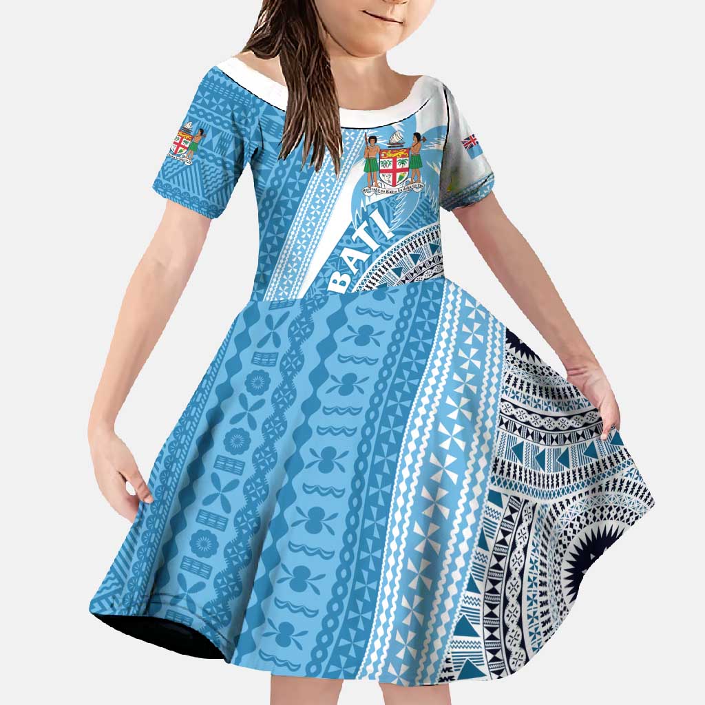 Custom Fiji Rugby Bati Family Matching Summer Maxi Dress and Hawaiian Shirt Tapa Pattern LT01 Daughter's Dress Blue - Polynesian Pride