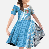 Custom Fiji Rugby Bati Family Matching Summer Maxi Dress and Hawaiian Shirt Tapa Pattern LT01 Daughter's Dress Blue - Polynesian Pride