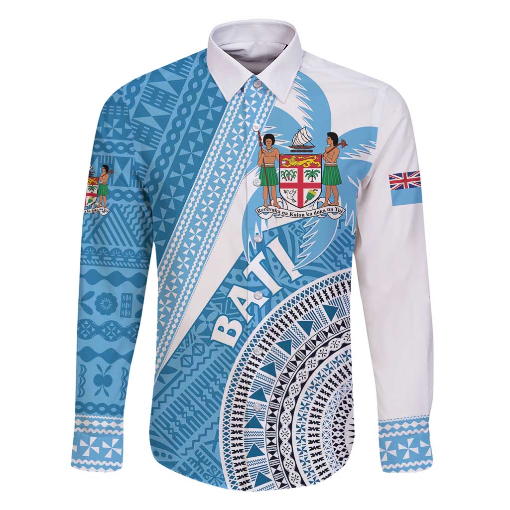 Custom Fiji Rugby Bati Family Matching Summer Maxi Dress and Hawaiian Shirt Tapa Pattern LT01 Dad's Shirt - Long Sleeve Blue - Polynesian Pride