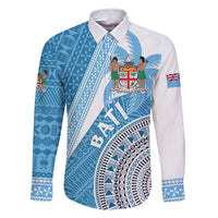 Custom Fiji Rugby Bati Family Matching Summer Maxi Dress and Hawaiian Shirt Tapa Pattern LT01 Dad's Shirt - Long Sleeve Blue - Polynesian Pride