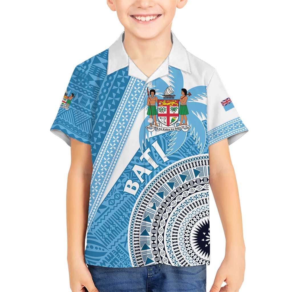 Custom Fiji Rugby Bati Family Matching Tank Maxi Dress and Hawaiian Shirt Tapa Pattern LT01 Son's Shirt Blue - Polynesian Pride