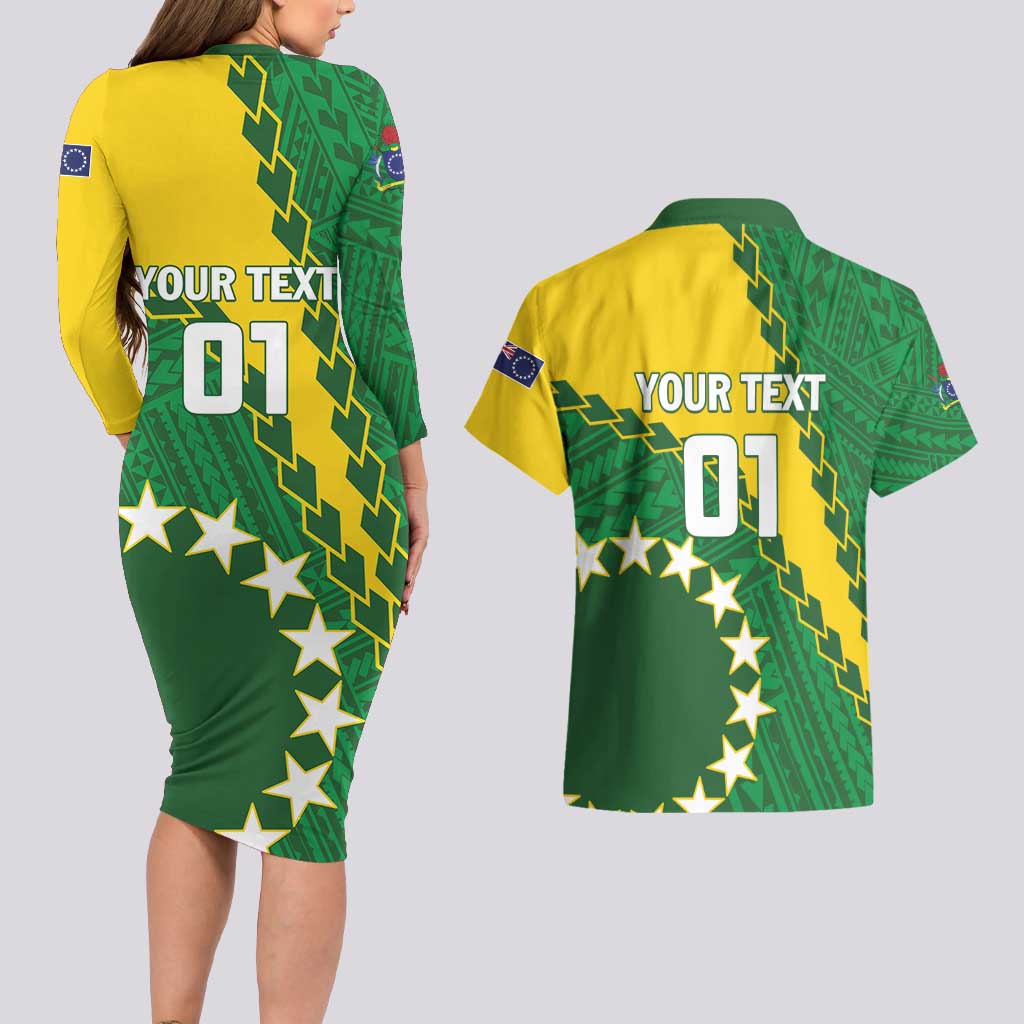 Custom Cook Islands Rugby Kukis Couples Matching Long Sleeve Bodycon Dress and Hawaiian Shirt Circle Stars LT01 - Polynesian Pride