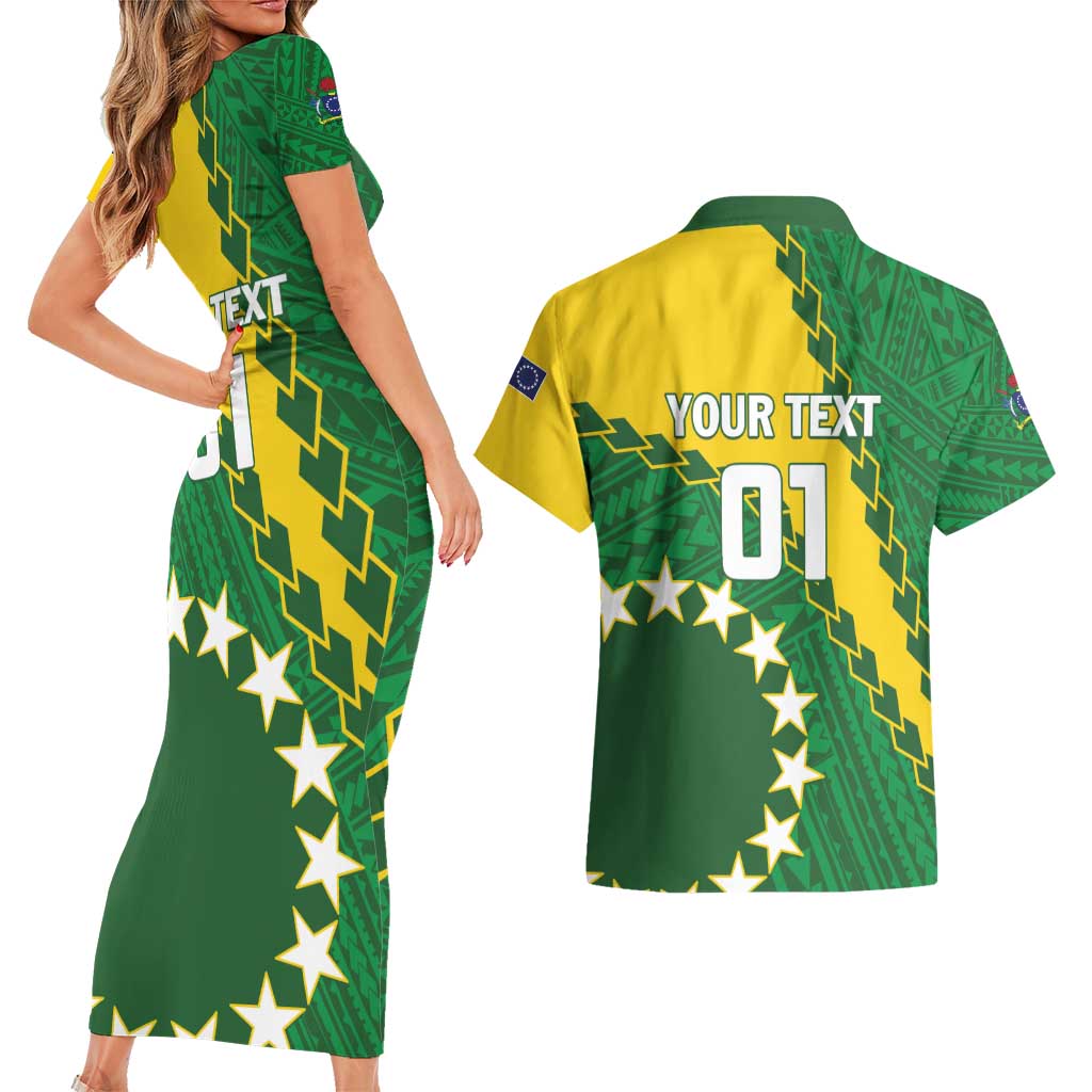 Custom Cook Islands Rugby Kukis Couples Matching Short Sleeve Bodycon Dress and Hawaiian Shirt Circle Stars LT01 - Polynesian Pride