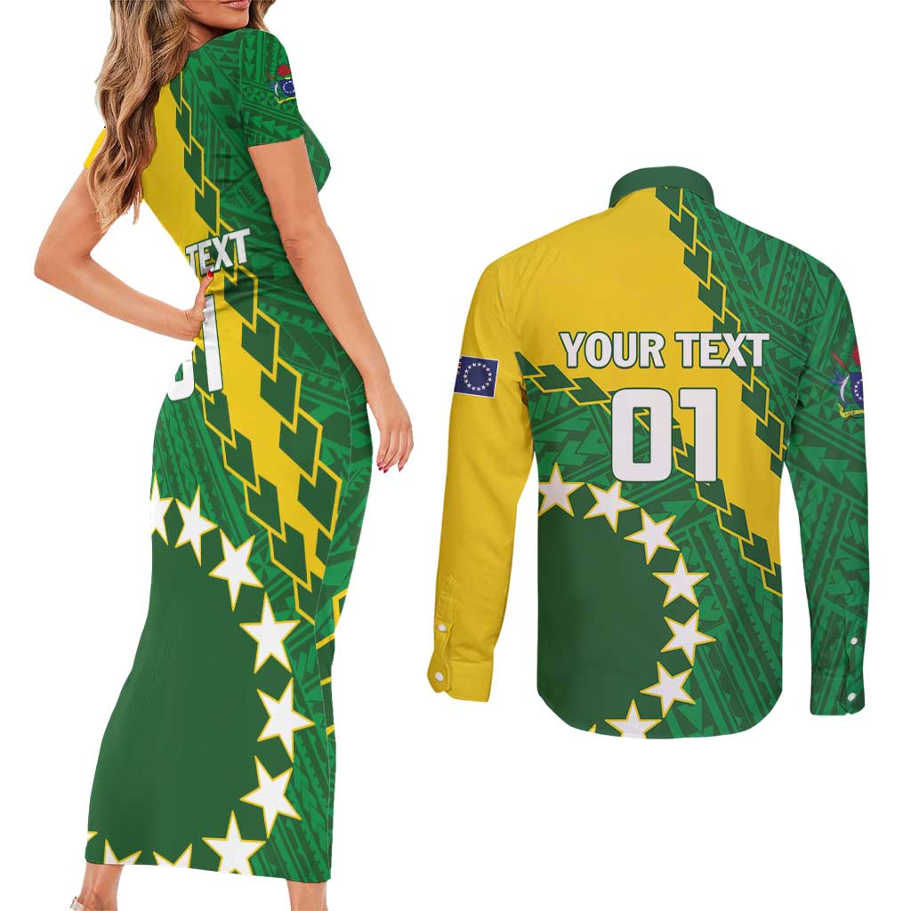 Custom Cook Islands Rugby Kukis Couples Matching Short Sleeve Bodycon Dress and Long Sleeve Button Shirt Circle Stars LT01 - Polynesian Pride