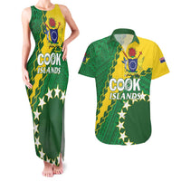 Custom Cook Islands Rugby Kukis Couples Matching Tank Maxi Dress and Hawaiian Shirt Circle Stars LT01 Green - Polynesian Pride