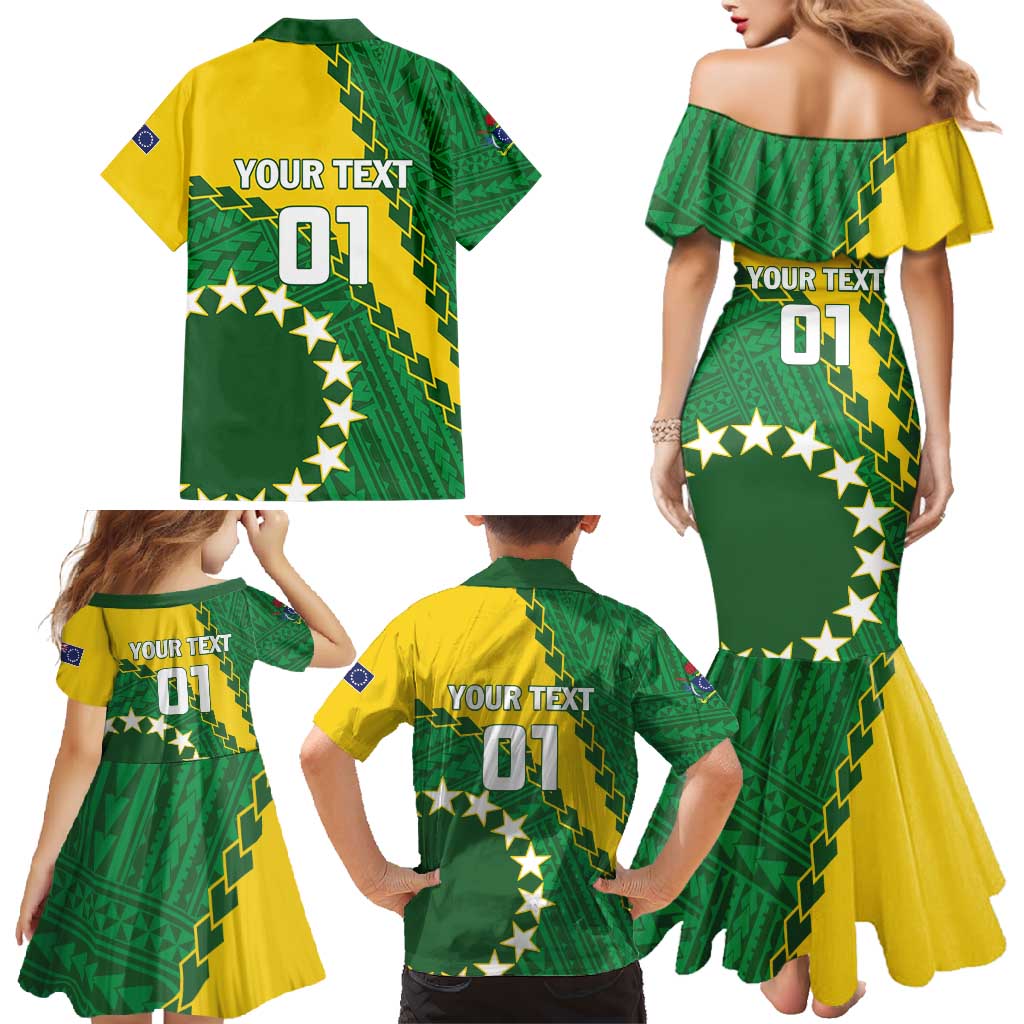 Custom Cook Islands Rugby Kukis Family Matching Mermaid Dress and Hawaiian Shirt Circle Stars LT01 - Polynesian Pride