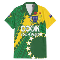 Custom Cook Islands Rugby Kukis Family Matching Mermaid Dress and Hawaiian Shirt Circle Stars LT01 Dad's Shirt - Short Sleeve Green - Polynesian Pride