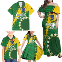 Custom Cook Islands Rugby Kukis Family Matching Off Shoulder Maxi Dress and Hawaiian Shirt Circle Stars LT01 - Polynesian Pride