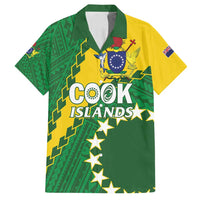Custom Cook Islands Rugby Kukis Family Matching Off Shoulder Maxi Dress and Hawaiian Shirt Circle Stars LT01 Dad's Shirt - Short Sleeve Green - Polynesian Pride