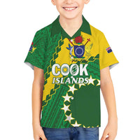 Custom Cook Islands Rugby Kukis Family Matching Off Shoulder Maxi Dress and Hawaiian Shirt Circle Stars LT01 Son's Shirt Green - Polynesian Pride