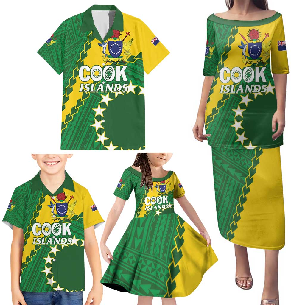 Custom Cook Islands Rugby Kukis Family Matching Puletasi and Hawaiian Shirt Circle Stars LT01 - Polynesian Pride