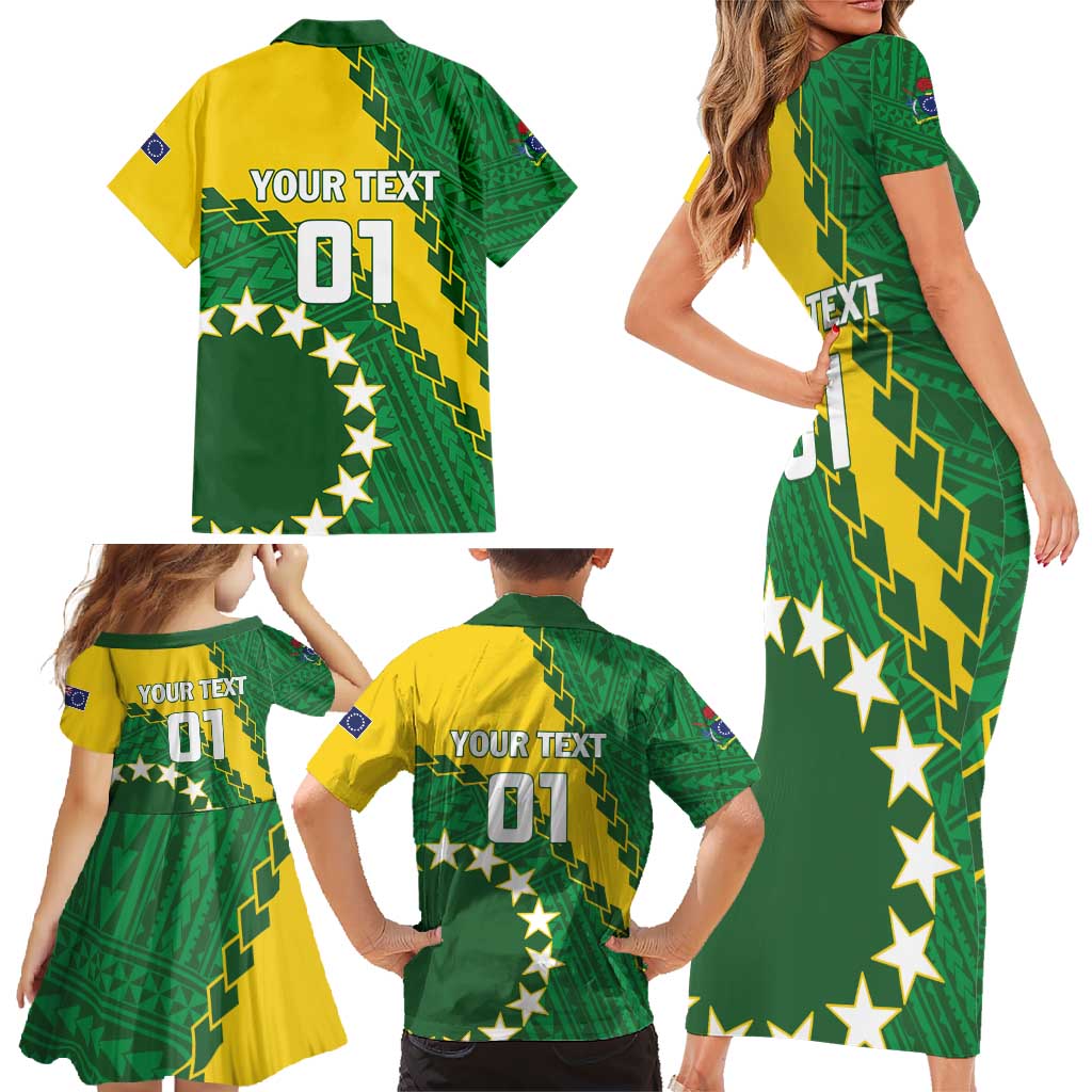 Custom Cook Islands Rugby Kukis Family Matching Short Sleeve Bodycon Dress and Hawaiian Shirt Circle Stars LT01 - Polynesian Pride