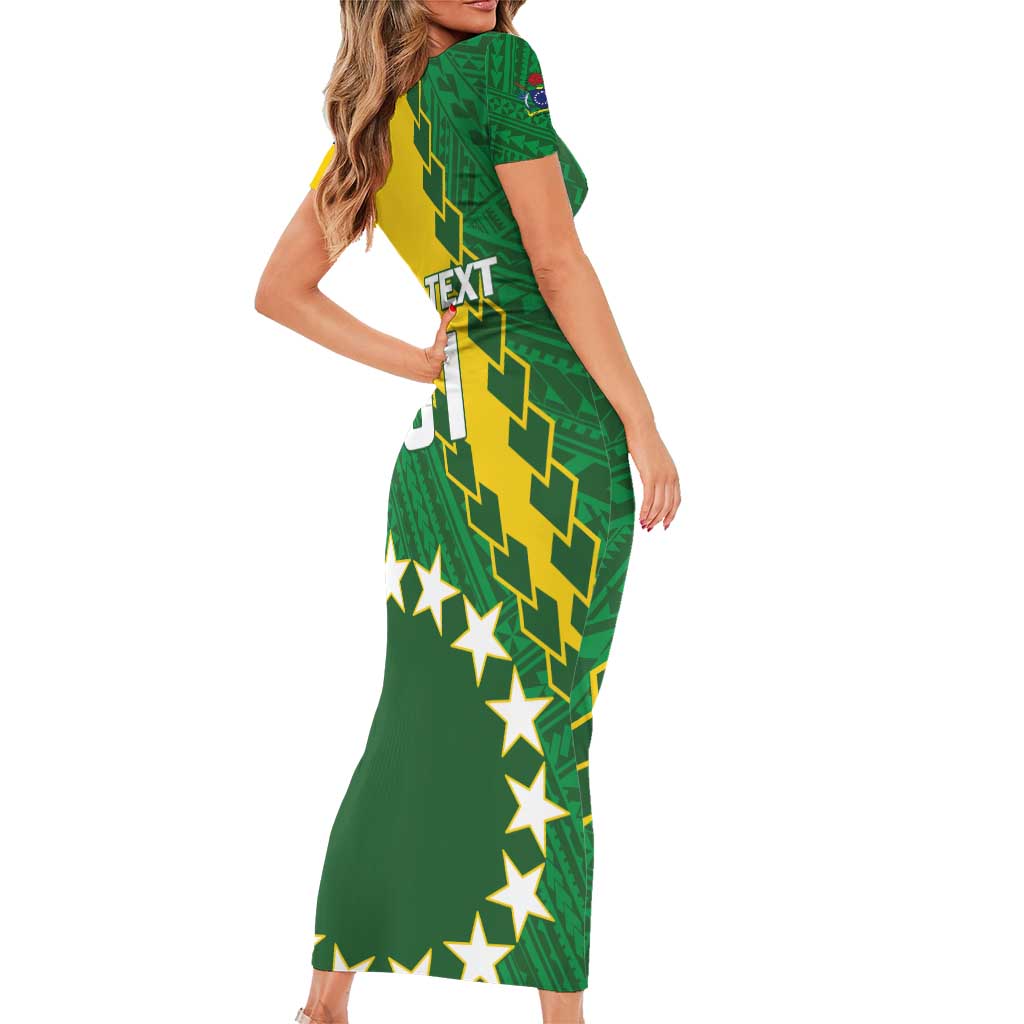 Custom Cook Islands Rugby Kukis Family Matching Short Sleeve Bodycon Dress and Hawaiian Shirt Circle Stars LT01 - Polynesian Pride