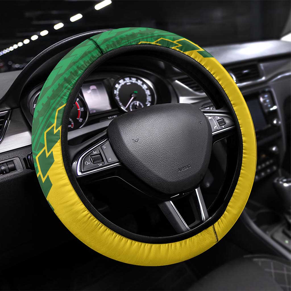 Cook Islands Rugby Kukis Steering Wheel Cover Circle Stars LT01 Universal Fit Green - Polynesian Pride
