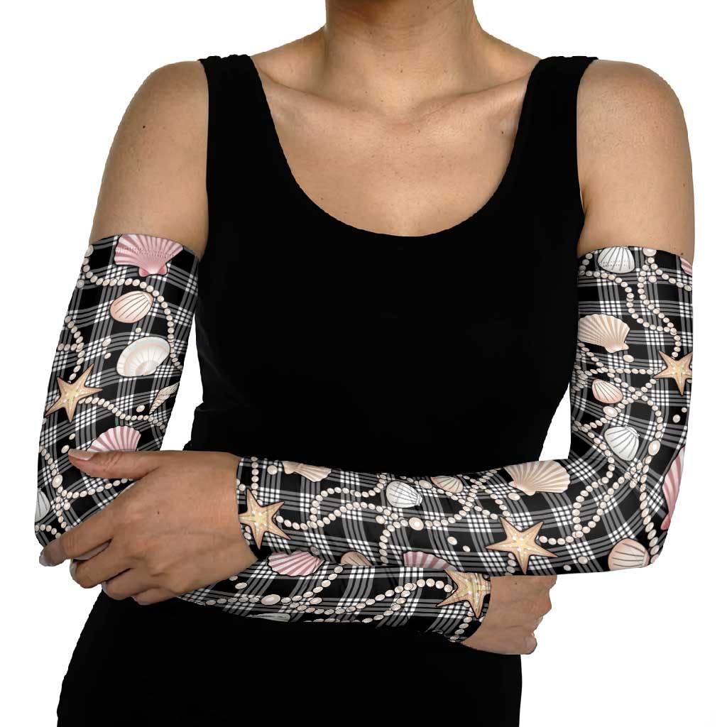Hawaiian Ocean Seashells Arm Sleeves Black Palaka Pattern