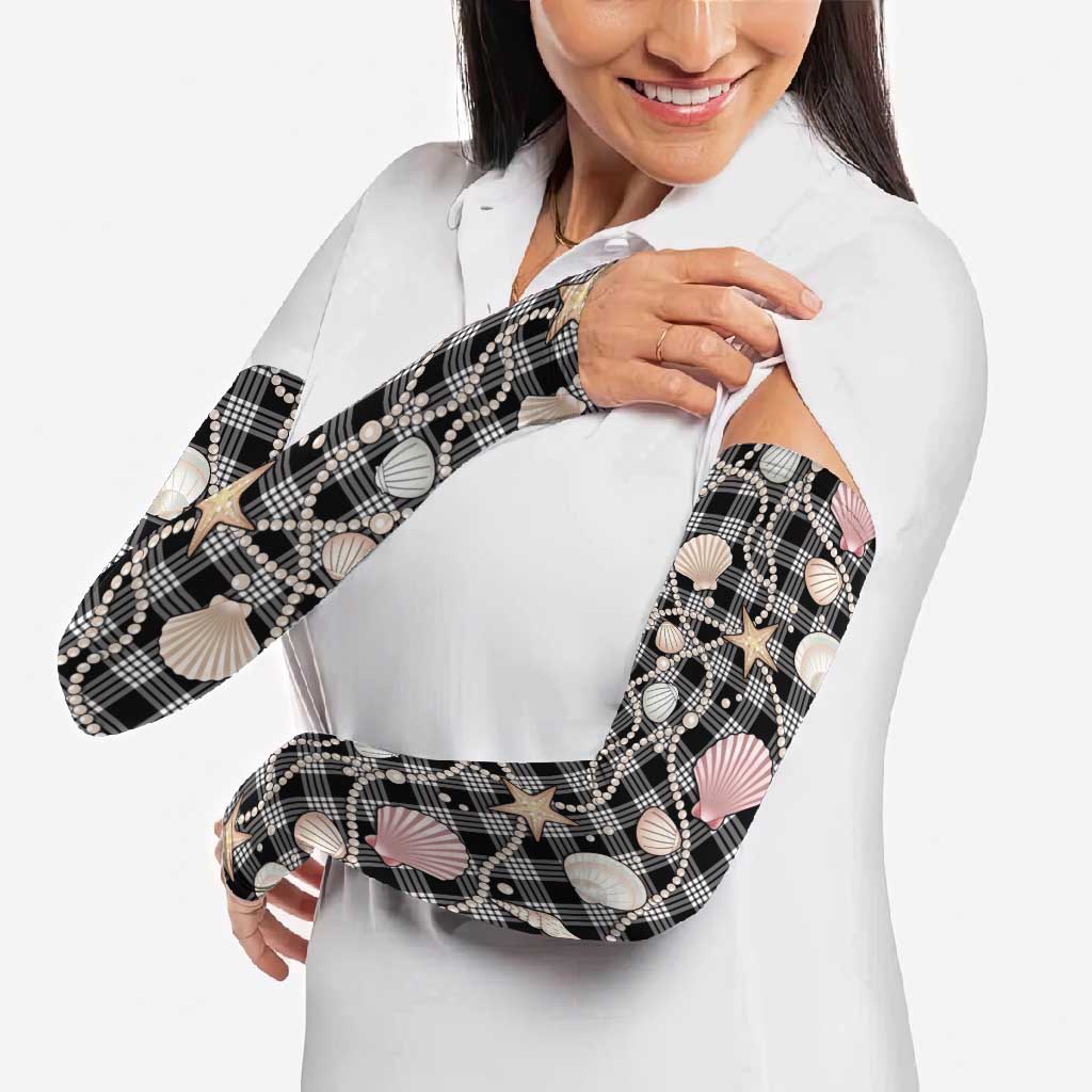 Hawaiian Ocean Seashells Arm Sleeves Black Palaka Pattern