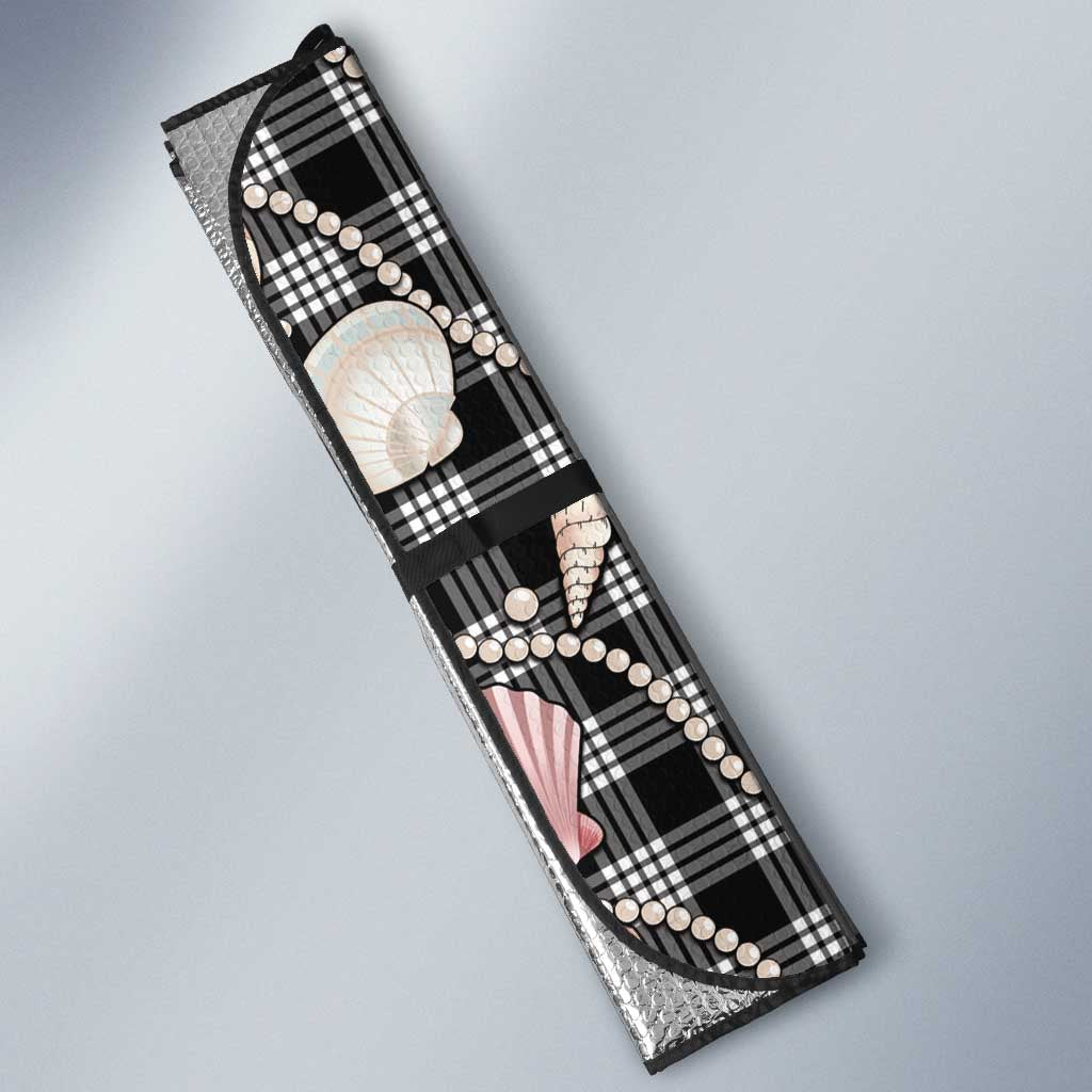 Hawaiian Ocean Seashells Auto Sun Shade Black Palaka Pattern