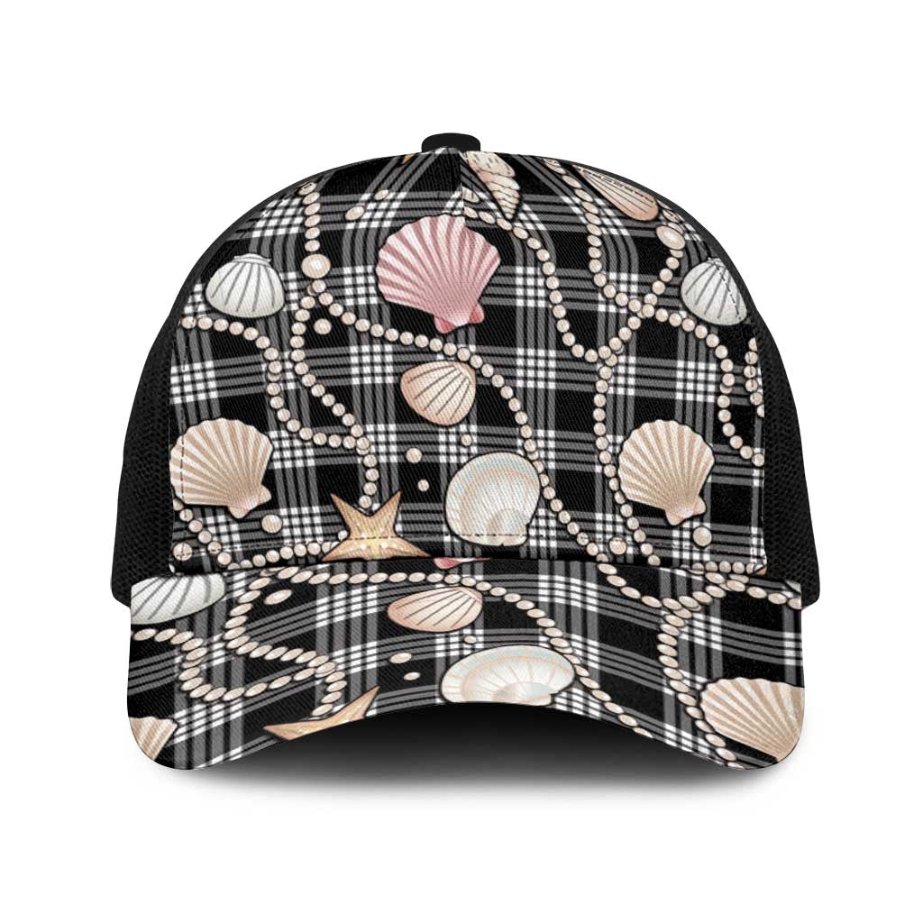 Hawaiian Ocean Seashells Baseball Net Cap Black Palaka Pattern