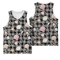 Hawaiian Ocean Seashells Basketball Jersey Black Palaka Pattern
