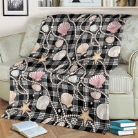 Hawaiian Ocean Seashells Blanket Black Palaka Pattern