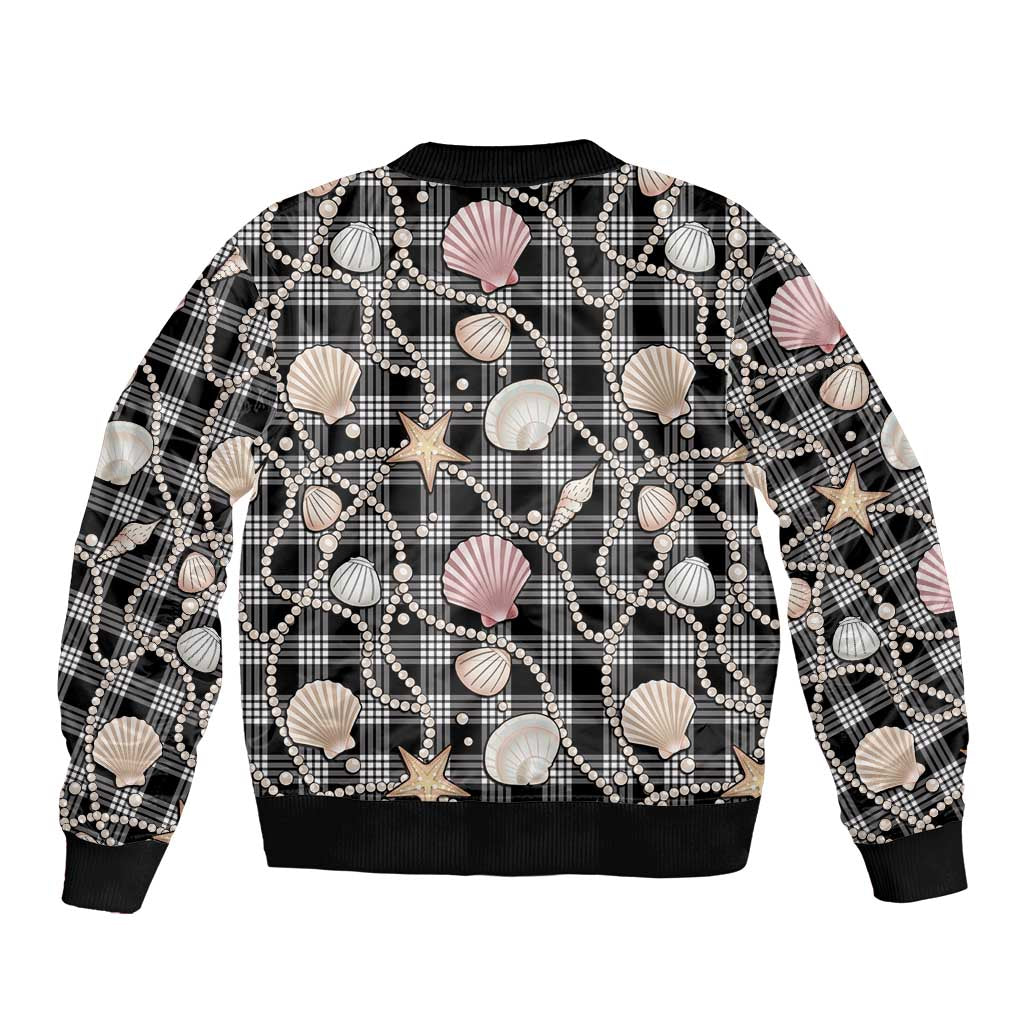 Hawaiian Ocean Seashells Bomber Jacket Black Palaka Pattern