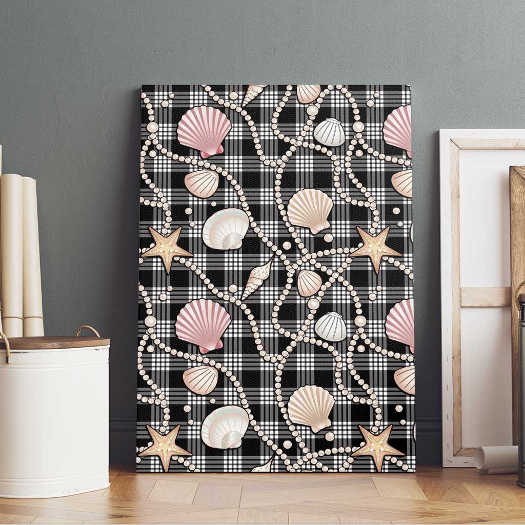 Hawaiian Ocean Seashells Canvas Wall Art Black Palaka Pattern
