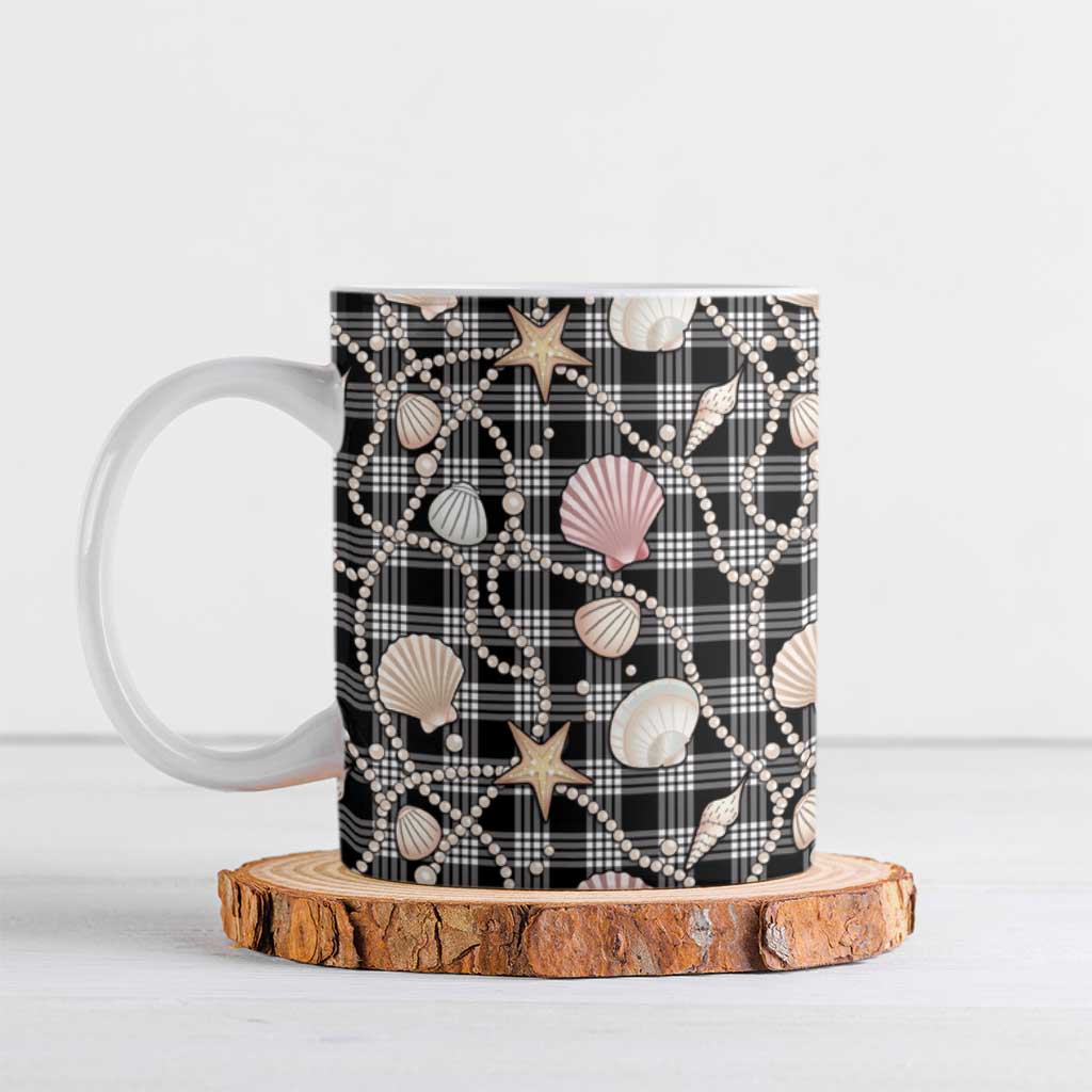 Hawaiian Ocean Seashells Ceramic Mug Black Palaka Pattern