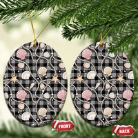 Hawaiian Ocean Seashells Ceramic Ornament Black Palaka Pattern LT01 Oval Black - Polynesian Pride