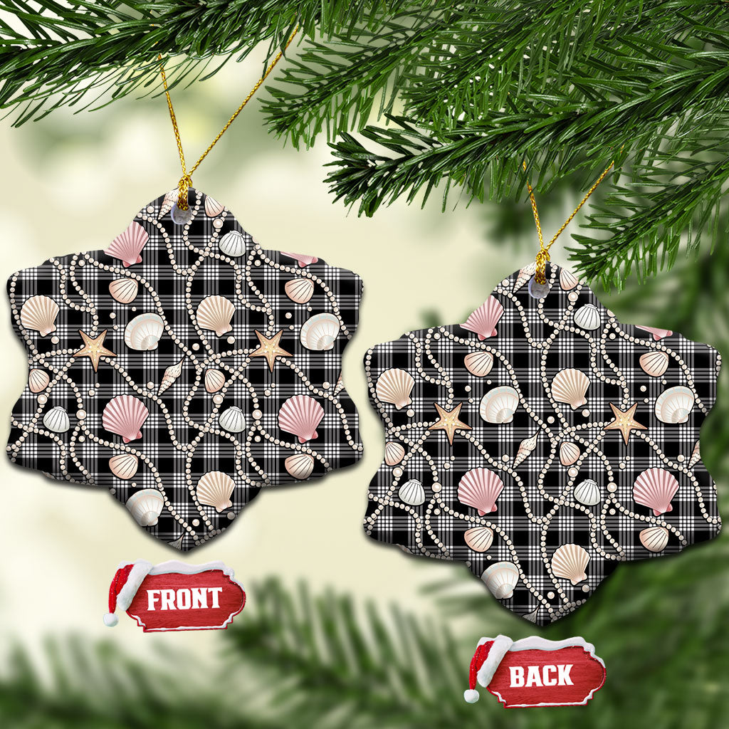 Hawaiian Ocean Seashells Ceramic Ornament Black Palaka Pattern LT01 Snow Flake Black - Polynesian Pride