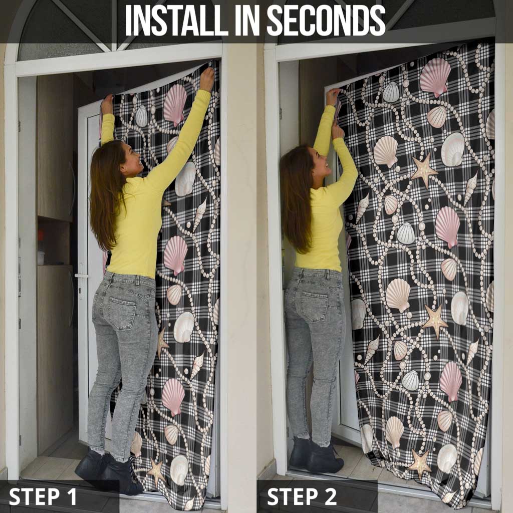 Hawaiian Ocean Seashells Door Cover Black Palaka Pattern