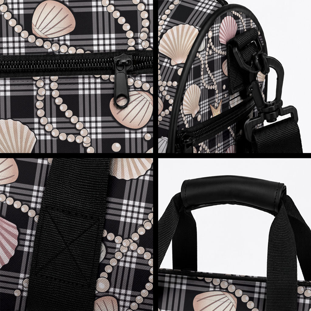 Hawaiian Ocean Seashells Duffle Bag Black Palaka Pattern LT01 - Polynesian Pride