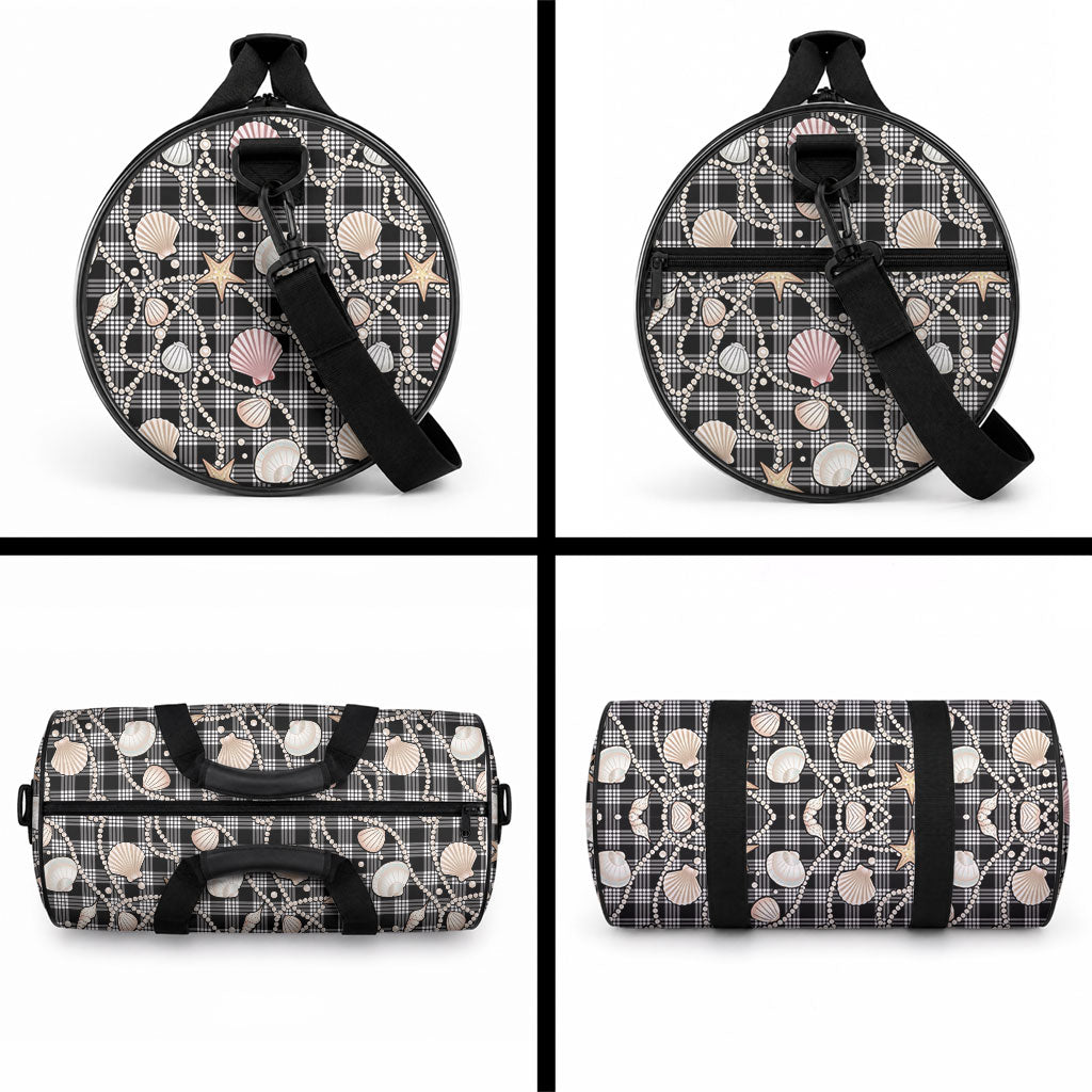 Hawaiian Ocean Seashells Duffle Bag Black Palaka Pattern LT01 - Polynesian Pride