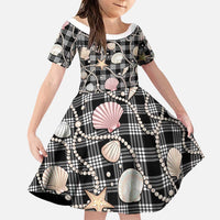 Hawaiian Ocean Seashells Family Matching Long Sleeve Bodycon Dress and Hawaiian Shirt Black Palaka Pattern LT01 Daughter's Dress Black - Polynesian Pride
