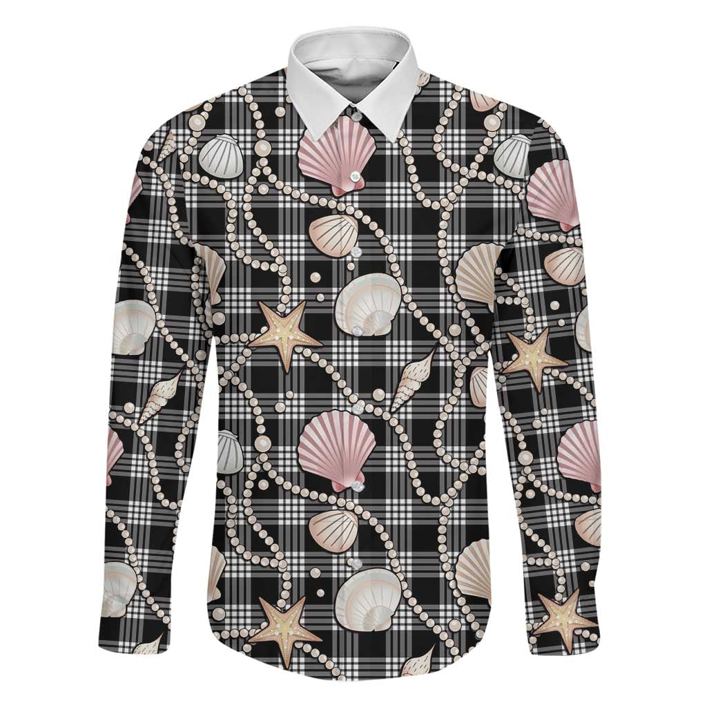 Hawaiian Ocean Seashells Family Matching Long Sleeve Bodycon Dress and Hawaiian Shirt Black Palaka Pattern LT01 Dad's Shirt - Long Sleeve Black - Polynesian Pride